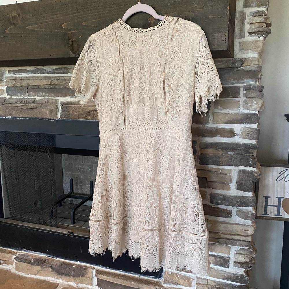 Scalloped Lace Dress - Beige